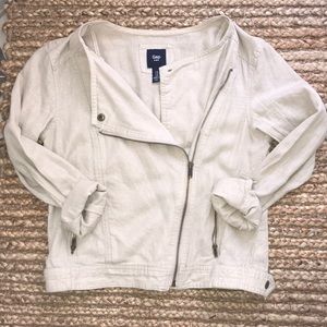 Linen blend asymmetric jacket